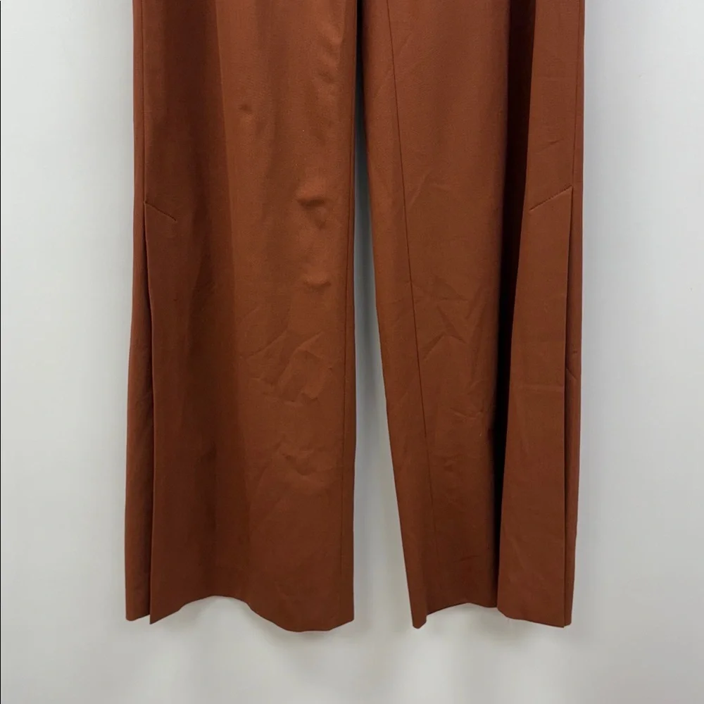 Theory High Slit Trouser Stretch Wool High Rise Flared Wide Leg Pant Brandy 6 - Picture 5 of 11